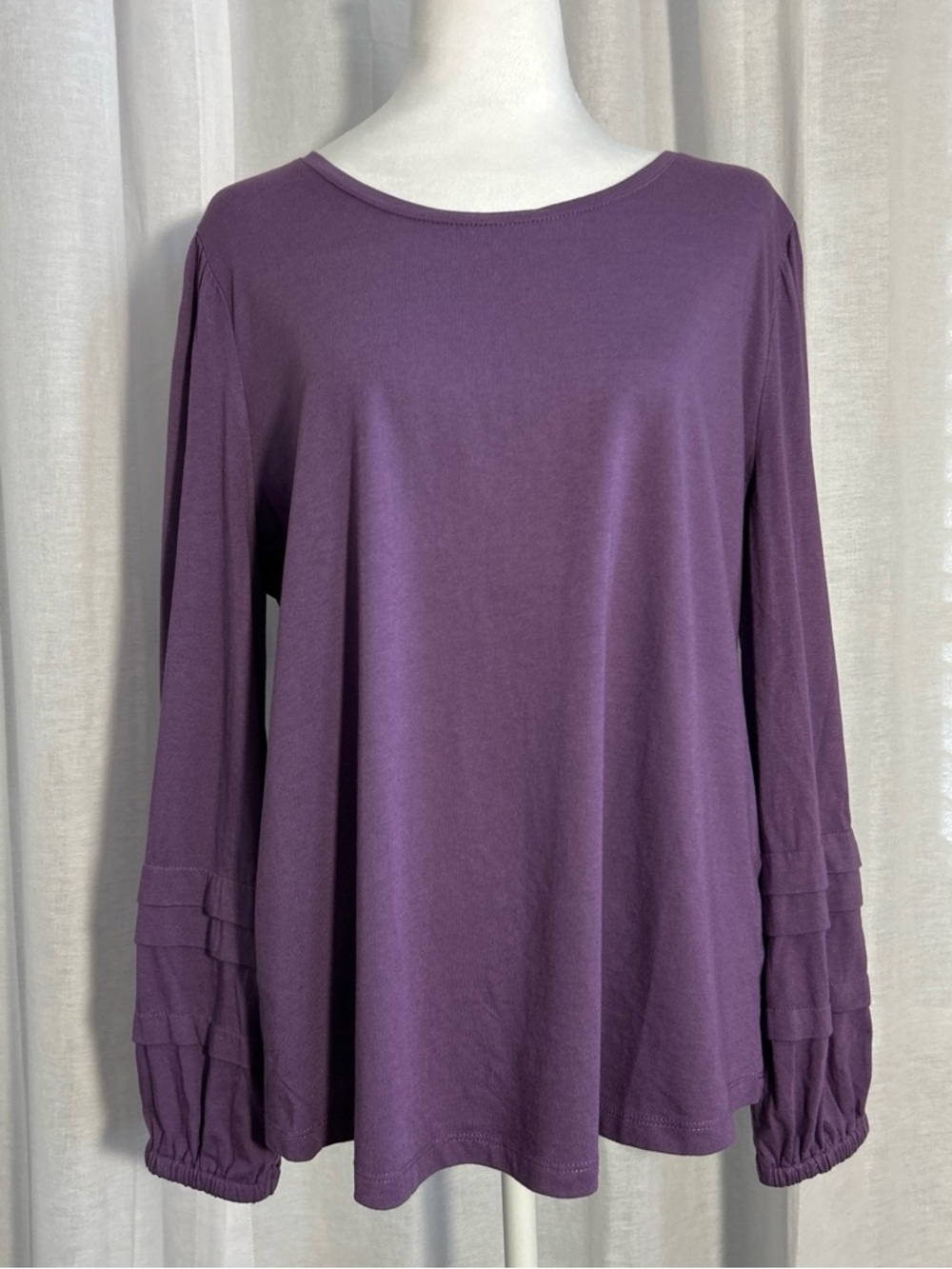 Chico's Purple Long Sleeve Ruffle-Sleeve Top